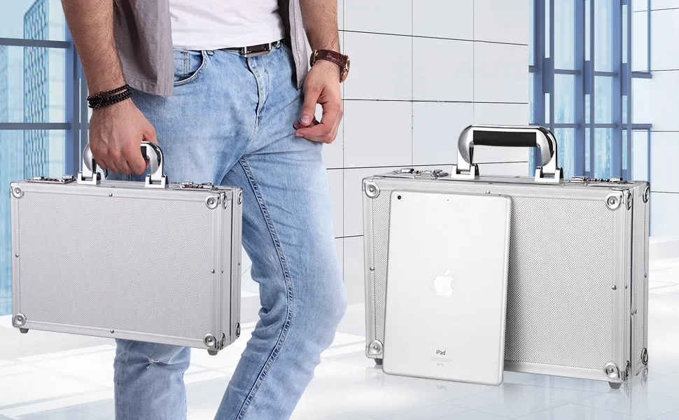 Aluminum Hard Case Briefcase Toolbox Storage Box Case Silver Carrying Case Briefcase