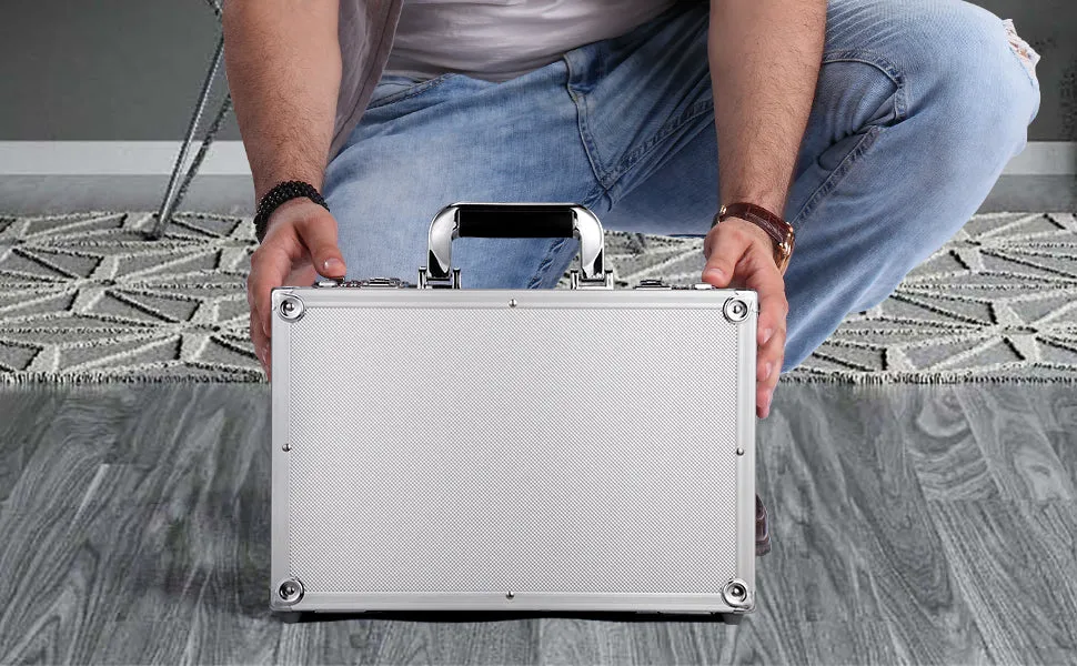 Aluminum Hard Case Briefcase Toolbox Storage Box Case Silver Carrying Case Briefcase