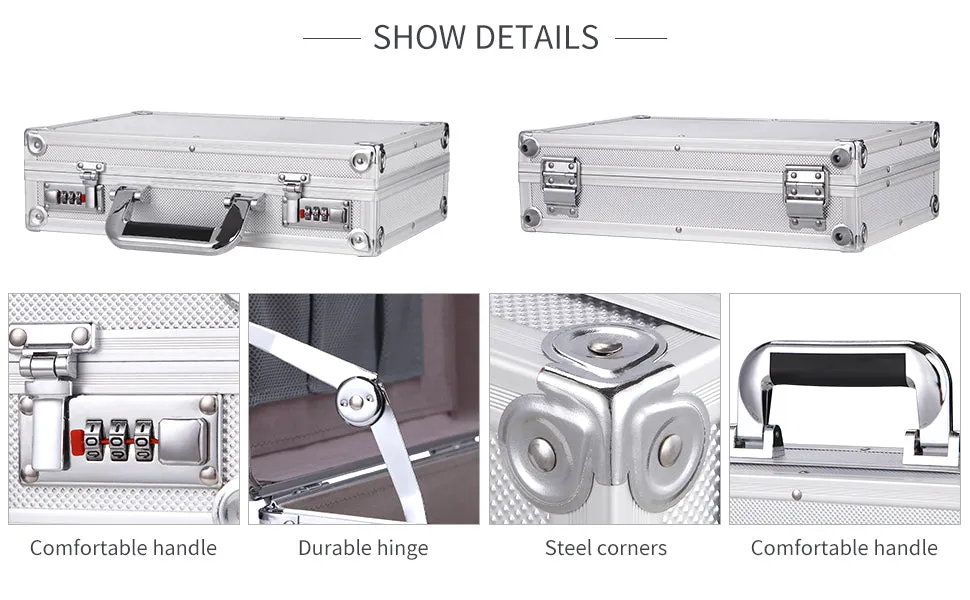 Aluminum Hard Case Briefcase Toolbox Storage Box Case Silver Carrying Case Briefcase