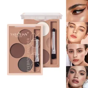 AMAKO Tri-Color Eyebrow Powder Women Waterproof Sweatproof Lasting Tri-Color Palette Women Waterproof Eyebrow Pencil Natural Grooming (02#)