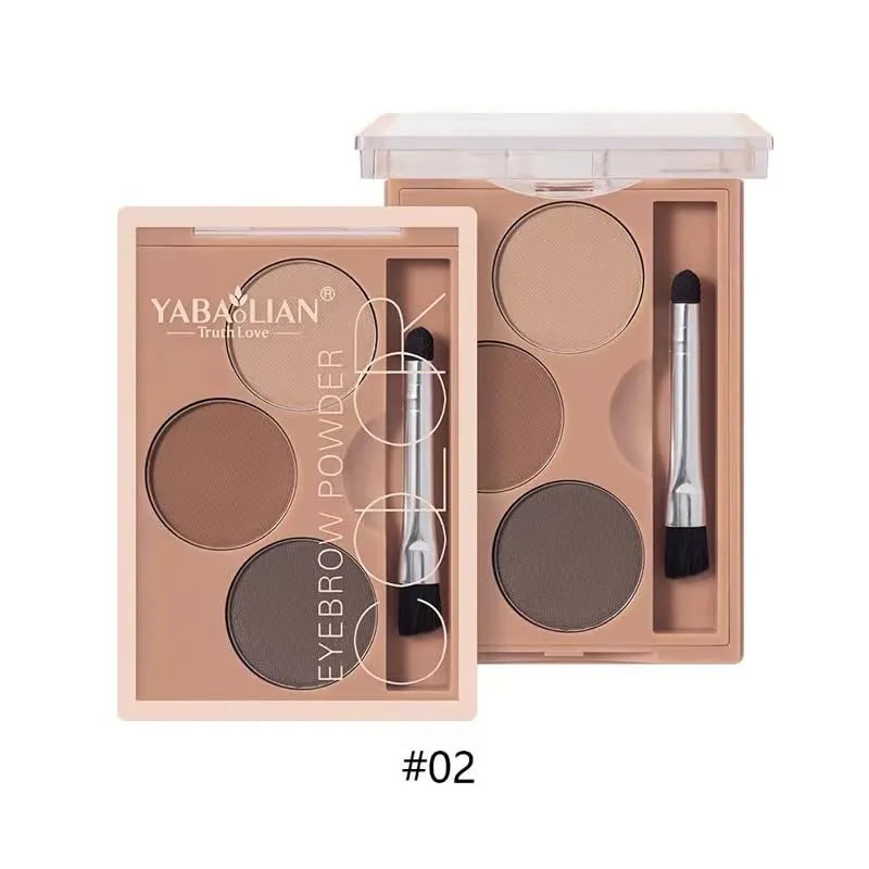 AMAKO Tri-Color Eyebrow Powder Women Waterproof Sweatproof Lasting Tri-Color Palette Women Waterproof Eyebrow Pencil Natural Grooming (02#)