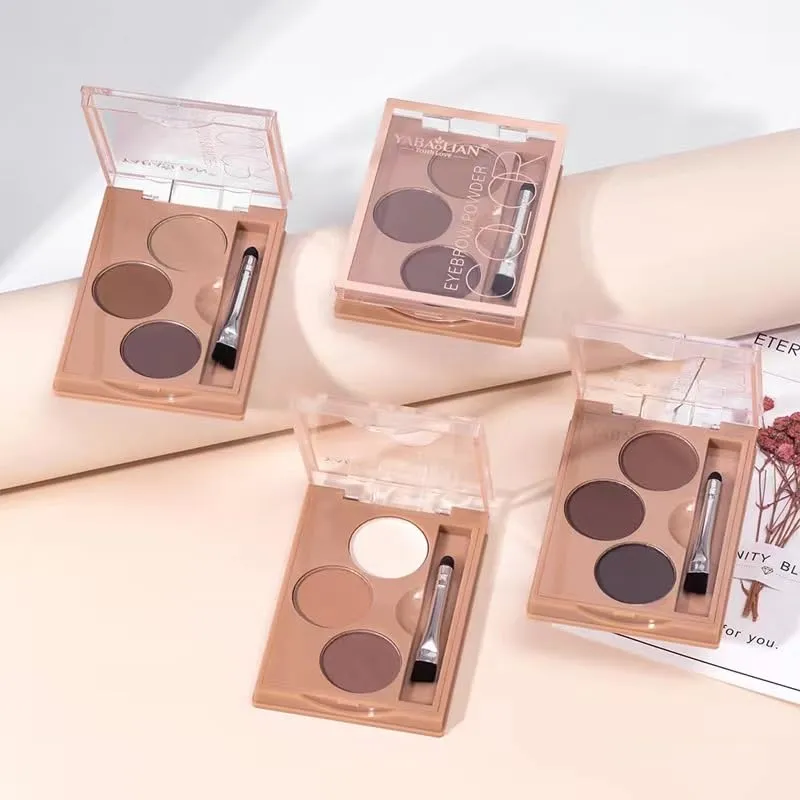 AMAKO Tri-Color Eyebrow Powder Women Waterproof Sweatproof Lasting Tri-Color Palette Women Waterproof Eyebrow Pencil Natural Grooming (02#)