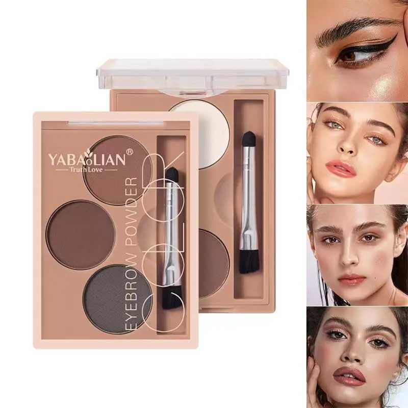 AMAKO Tri-Color Eyebrow Powder Women Waterproof Sweatproof Lasting Tri-Color Palette Women Waterproof Eyebrow Pencil Natural Grooming (02#)