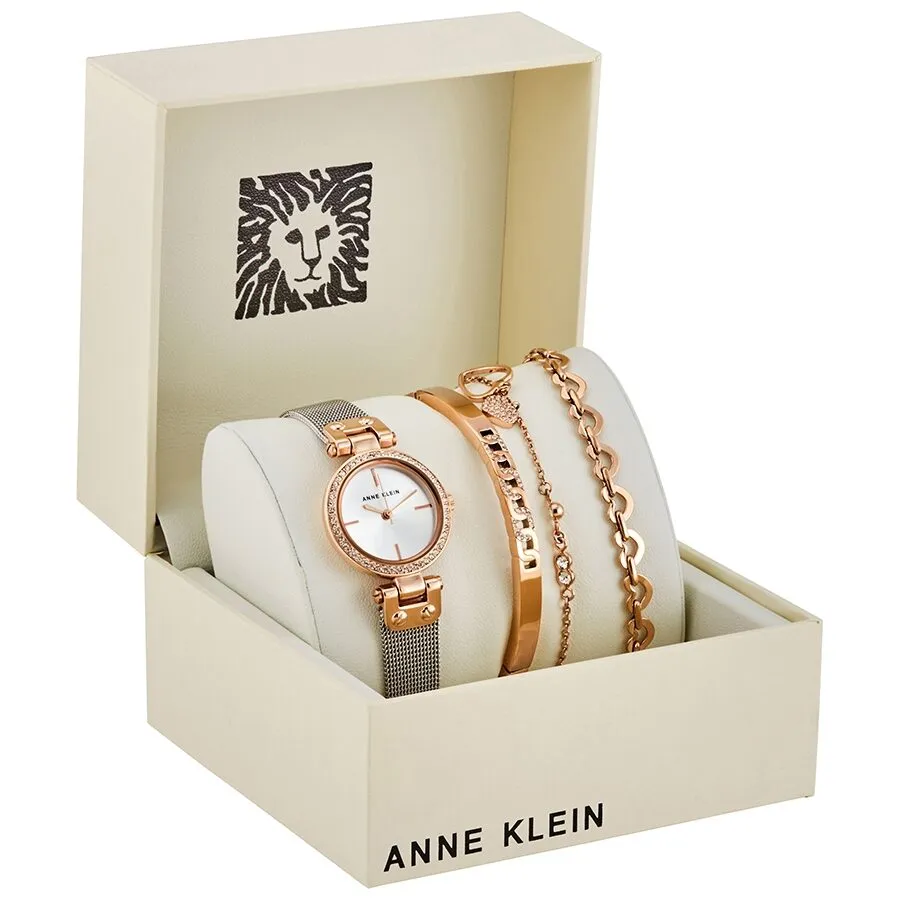 Anne Klein Silver Dial Two-tone Ladies Watch and Jewelry Set AK/3425RTST