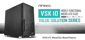 Antec VSK10 mATX Case. 2x USB 3.0 Thermally Advanced Builder's Case. 1x 120mm Fan preinstalled. GPU 350mm, PSU & CPU 160mm, Two Years Wty [PC]