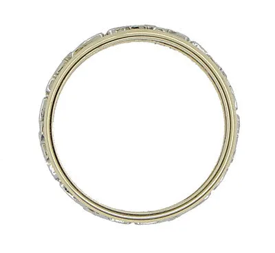 Antique Floral Filigree Wedding Ring in 14 and 18 Karat White & Yellow Gold - Size 6