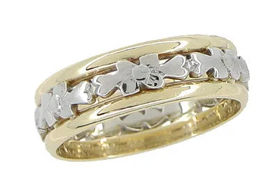 Antique Floral Filigree Wedding Ring in 14 and 18 Karat White & Yellow Gold - Size 6
