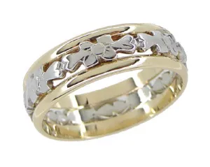 Antique Floral Filigree Wedding Ring in 14 and 18 Karat White & Yellow Gold - Size 6