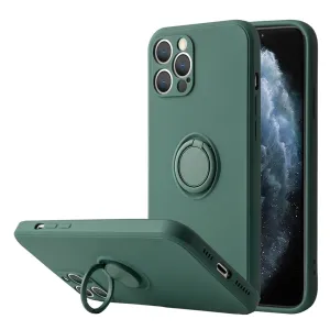 Anymob iPhone Case Army Green Soft Liquid Silicon Ring Holder Shockproof Candy Back Cover