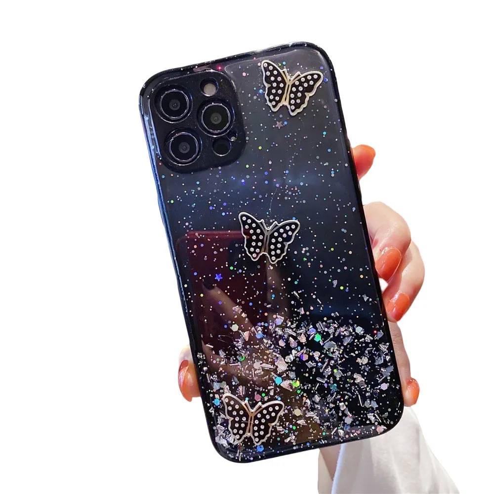 Anymob iPhone Case Black Camera Protection Cute 3D Butterfly Clear Shockproof Cover