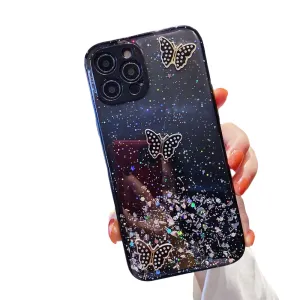 Anymob iPhone Case Black Camera Protection Cute 3D Butterfly Clear Shockproof Cover