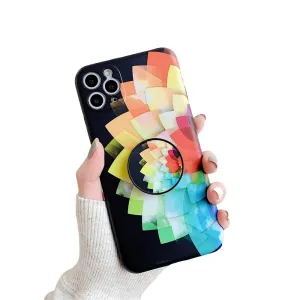 Anymob iPhone Case Black Colorful Marble Holder Grip Kickstand Soft Silicon Phone Back Cover