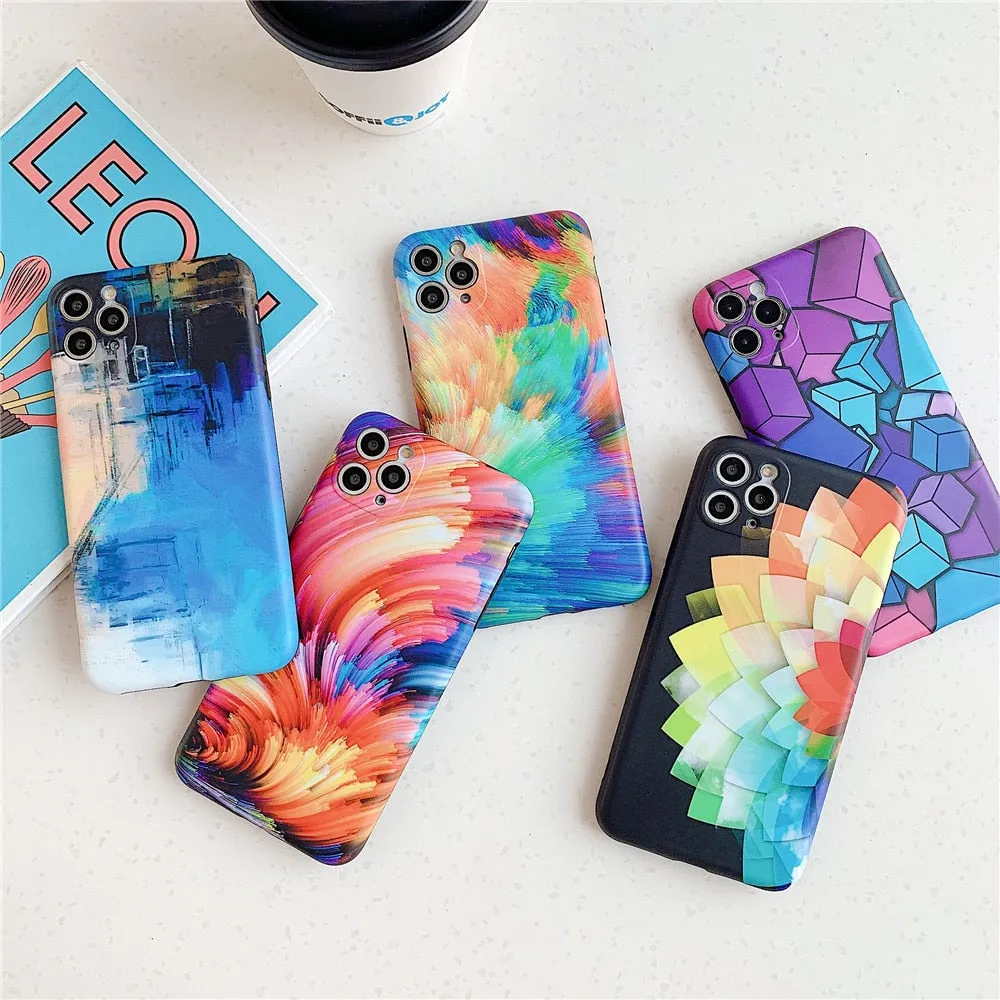 Anymob iPhone Case Black Colorful Marble Soft Silicon Phone Back Cover