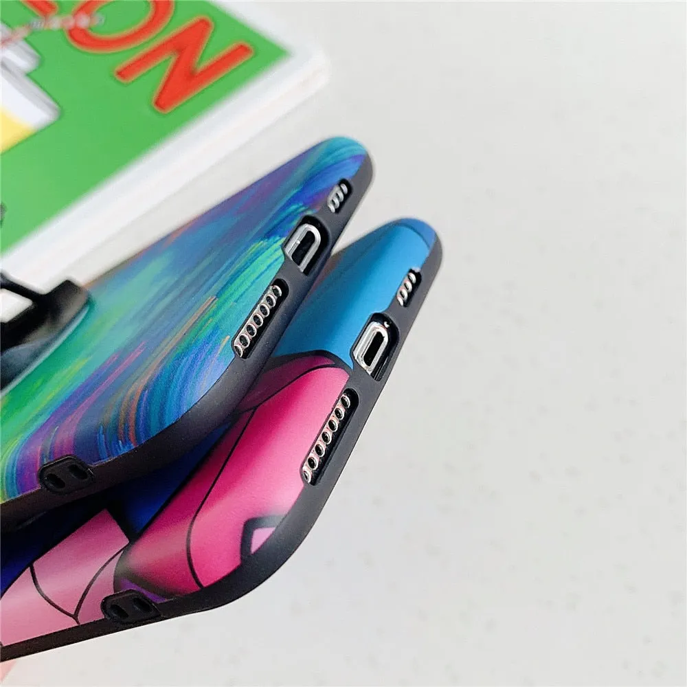 Anymob iPhone Case Black Colorful Marble Soft Silicon Phone Back Cover