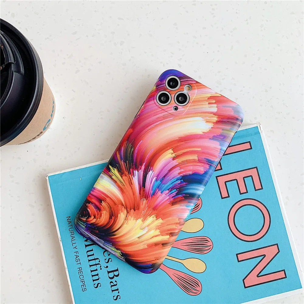 Anymob iPhone Case Black Colorful Marble Soft Silicon Phone Back Cover