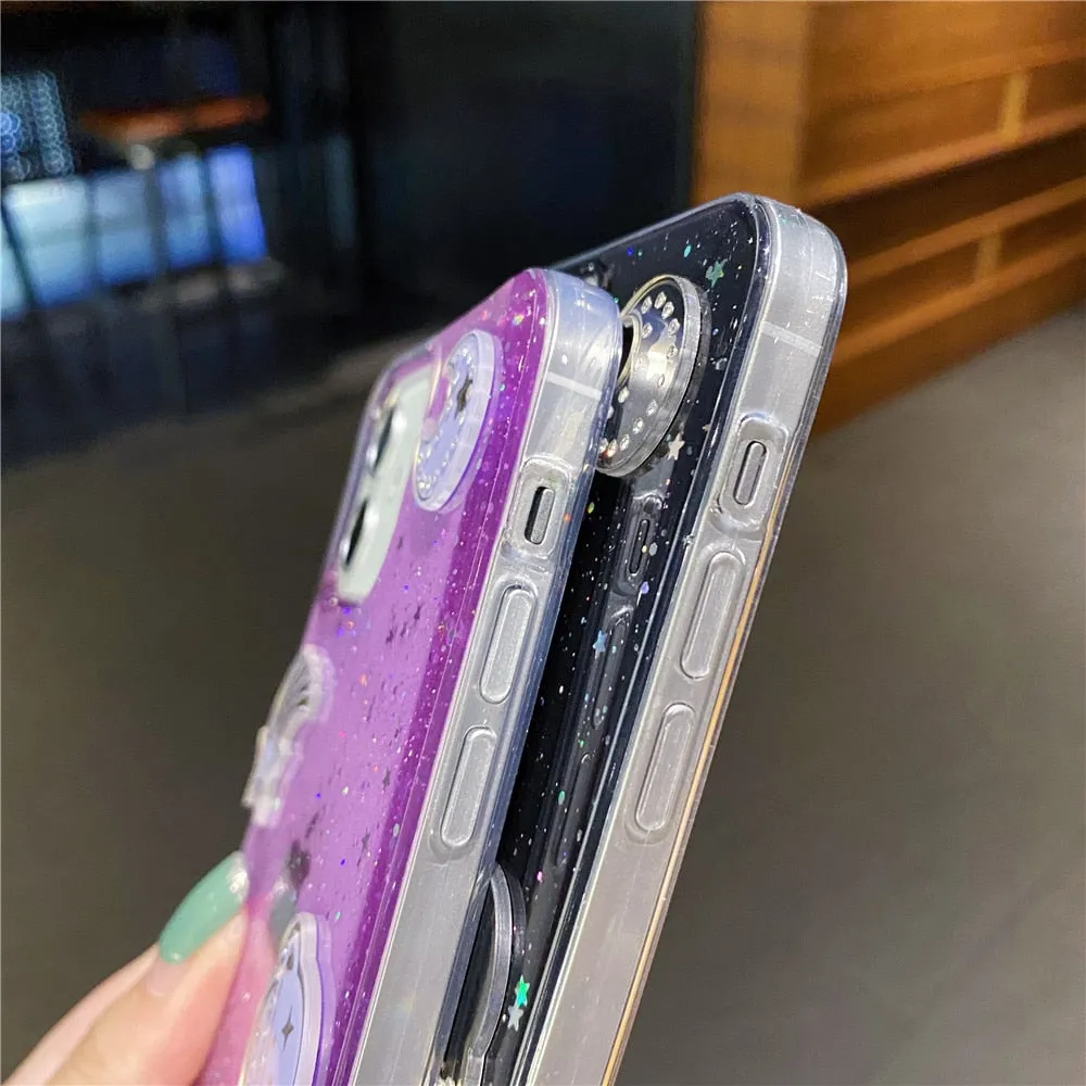 Anymob iPhone Case Black Glitter Planet Clear Soft Silicone Cover