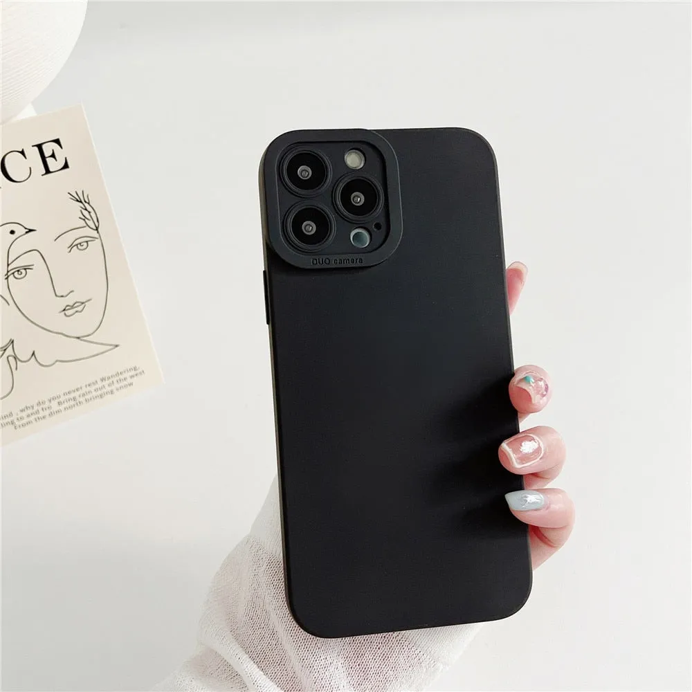 Anymob iPhone Case Black Luxury Soft Liquid Silicone Lens Protection Shockproof Bumper Back Cover