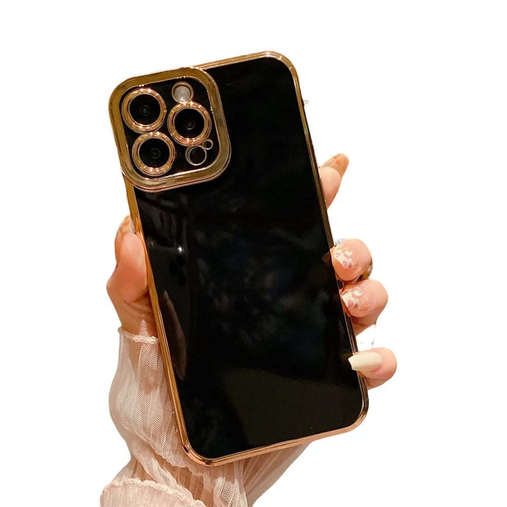 Anymob iPhone Case Black Plating Camera Protection Soft Cover Shell Bumper