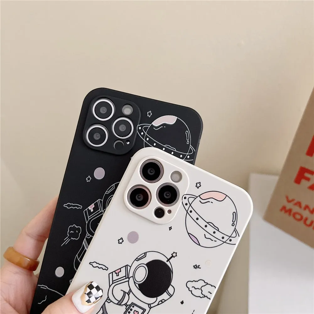 Anymob iPhone Case Black Shockproof Astronaut Cute Soft Silicone Cover Bumper