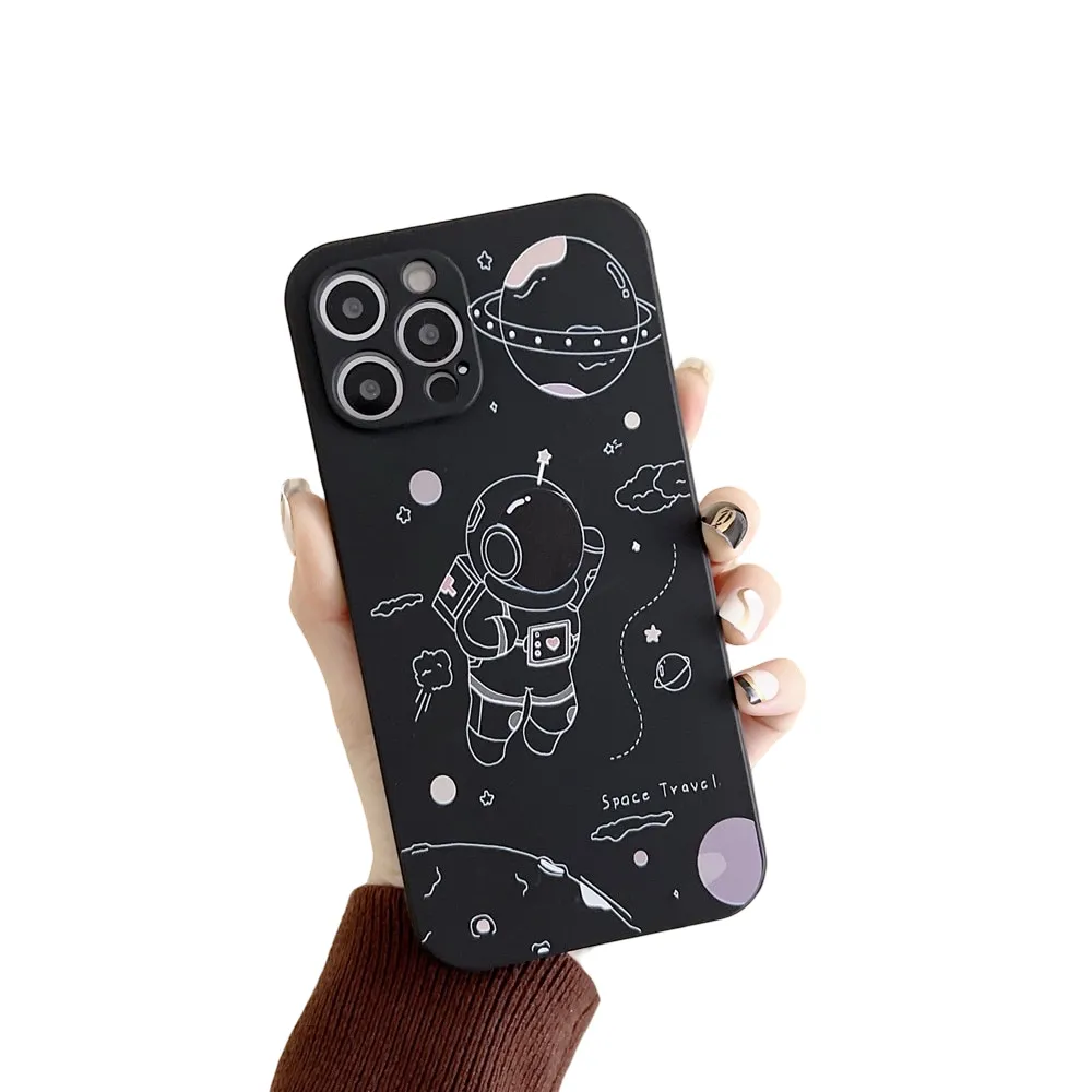 Anymob iPhone Case Black Shockproof Astronaut Cute Soft Silicone Cover Bumper