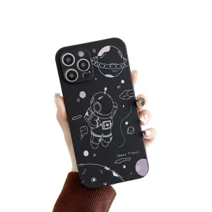 Anymob iPhone Case Black Shockproof Astronaut Cute Soft Silicone Cover Bumper
