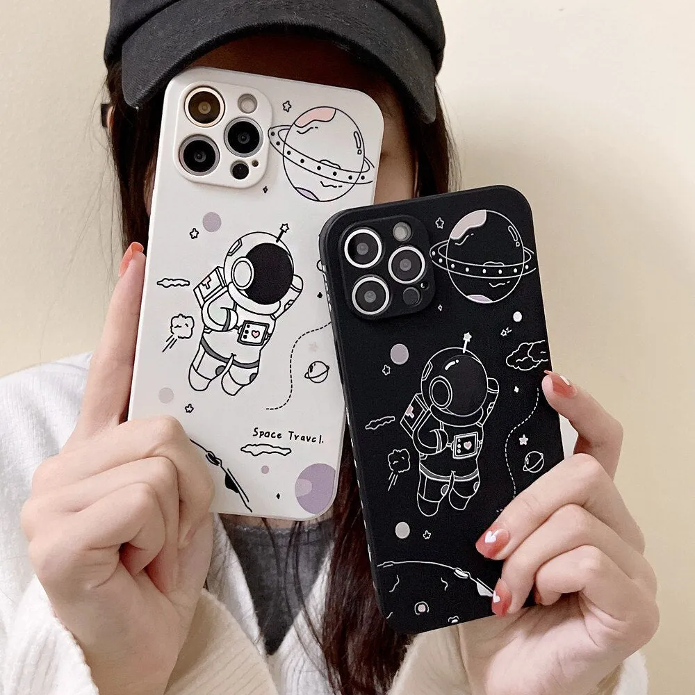 Anymob iPhone Case Black Shockproof Astronaut Cute Soft Silicone Cover Bumper