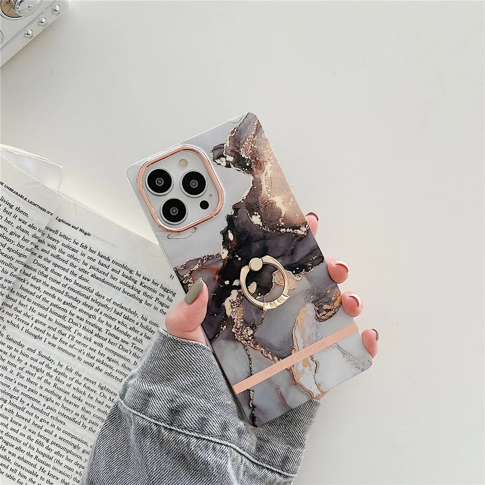 Anymob iPhone Case Blue Black Marble With Finger Ring Soft Silicon Cover