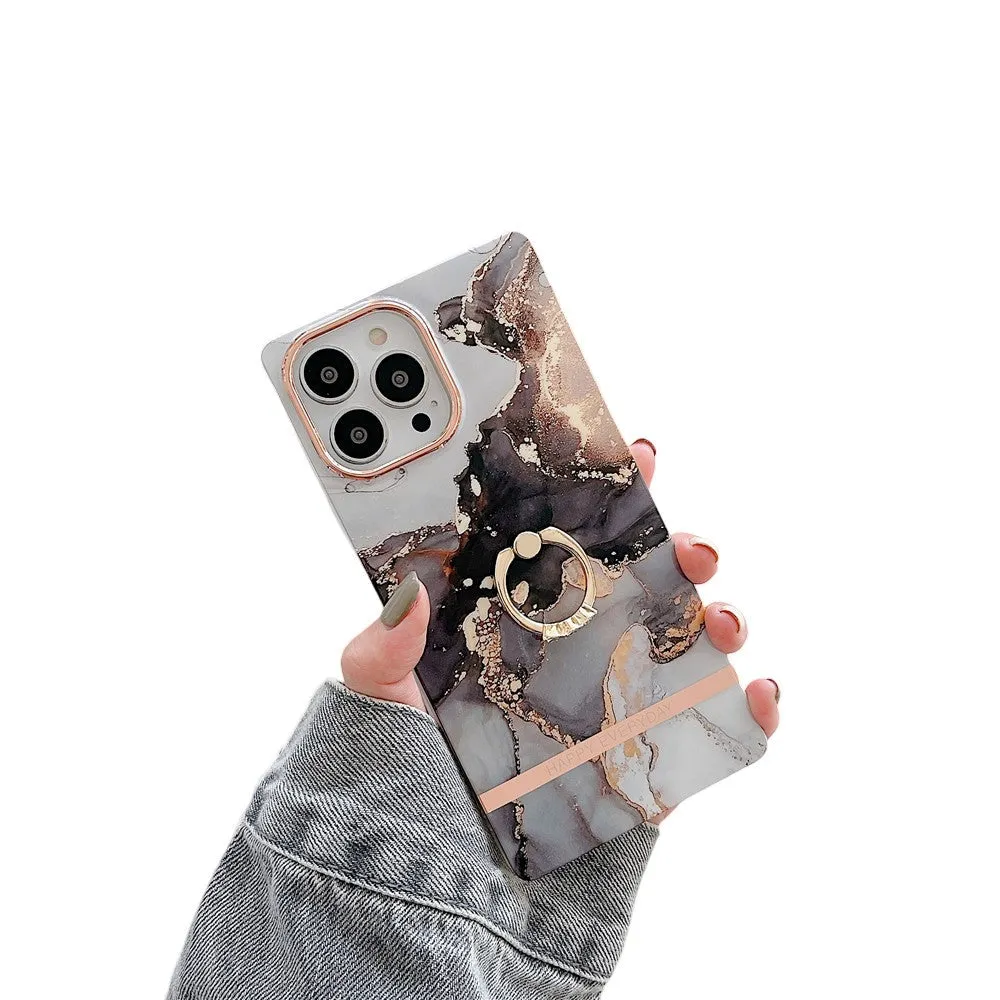 Anymob iPhone Case Blue Black Marble With Finger Ring Soft Silicon Cover