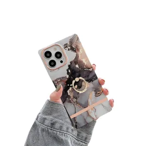 Anymob iPhone Case Blue Black Marble With Finger Ring Soft Silicon Cover