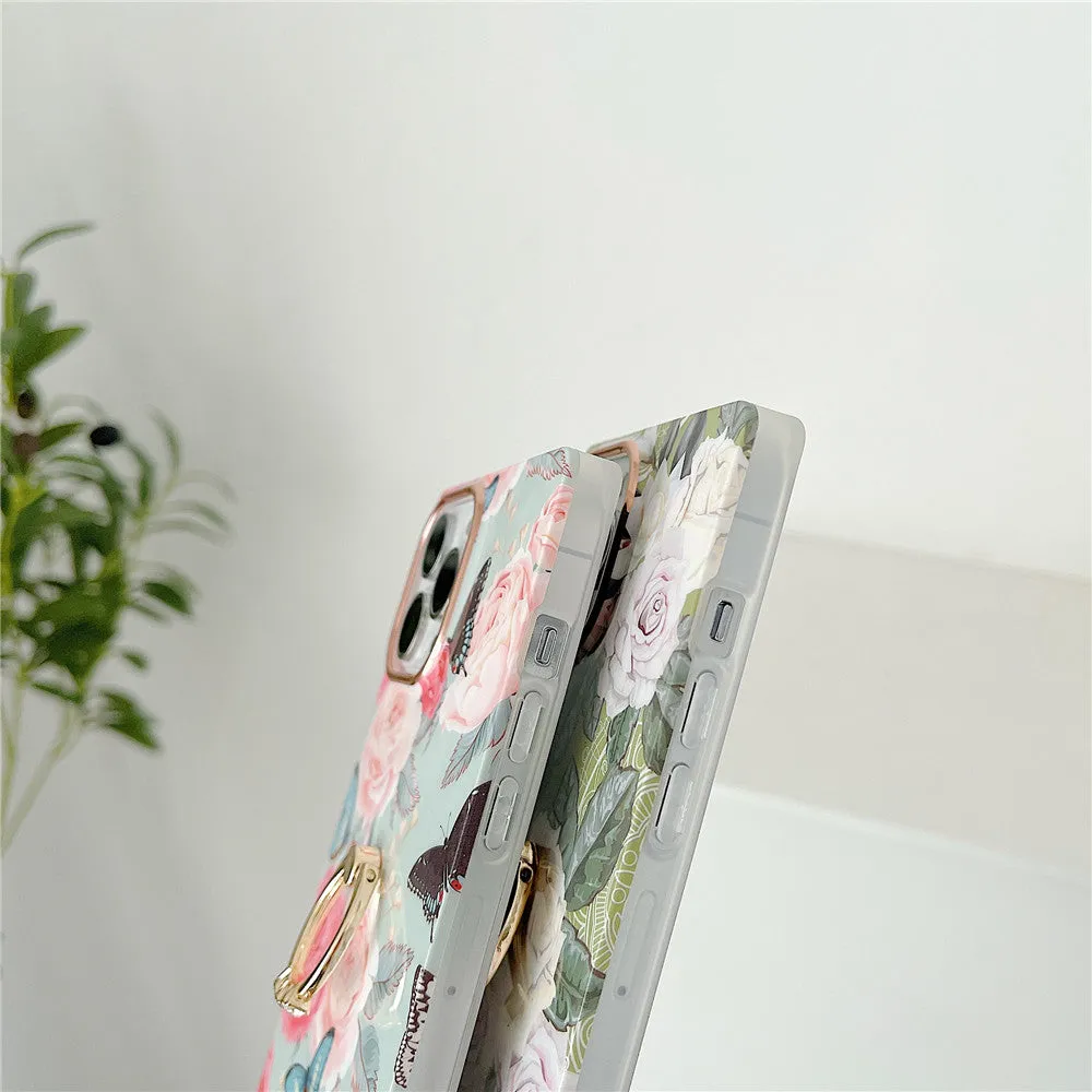 Anymob iPhone Case Blue Black Marble With Finger Ring Soft Silicon Cover