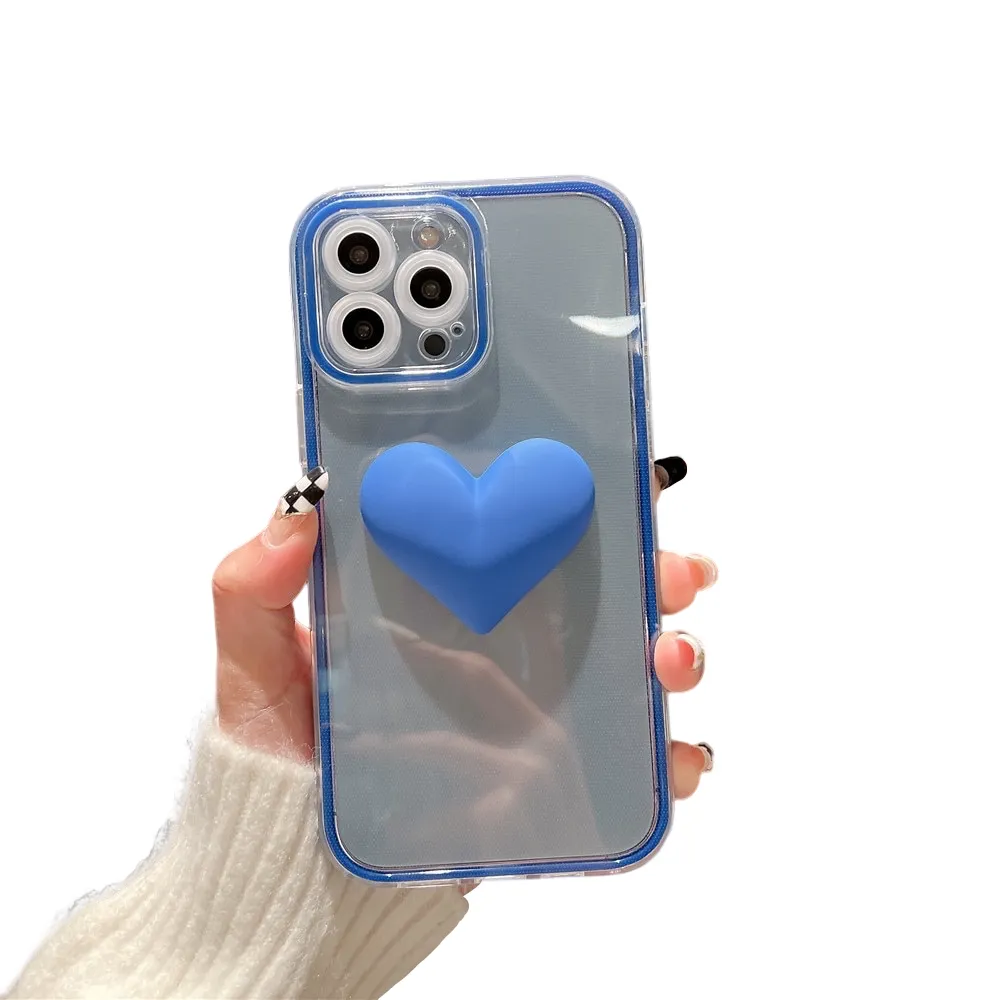 Anymob iPhone Case Blue Love Heart Candy Color Transparent Shockproof Bumper Soft Cover