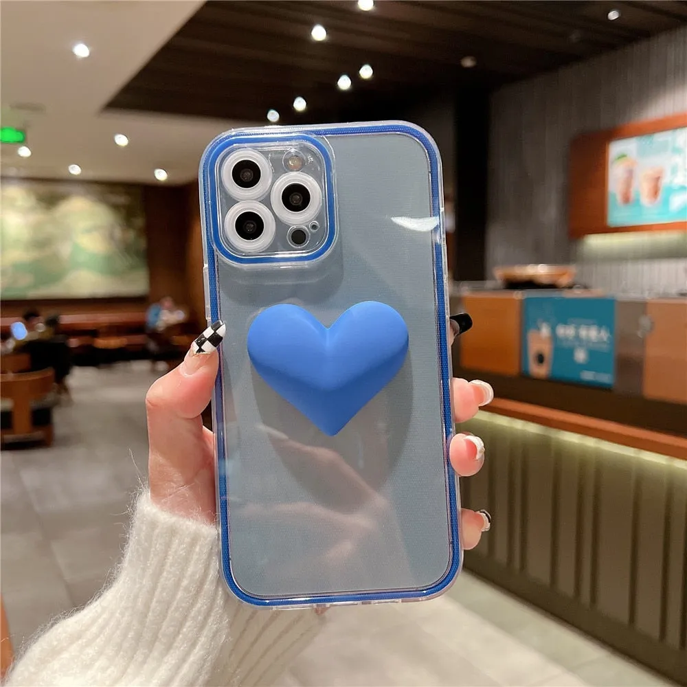 Anymob iPhone Case Blue Love Heart Candy Color Transparent Shockproof Bumper Soft Cover