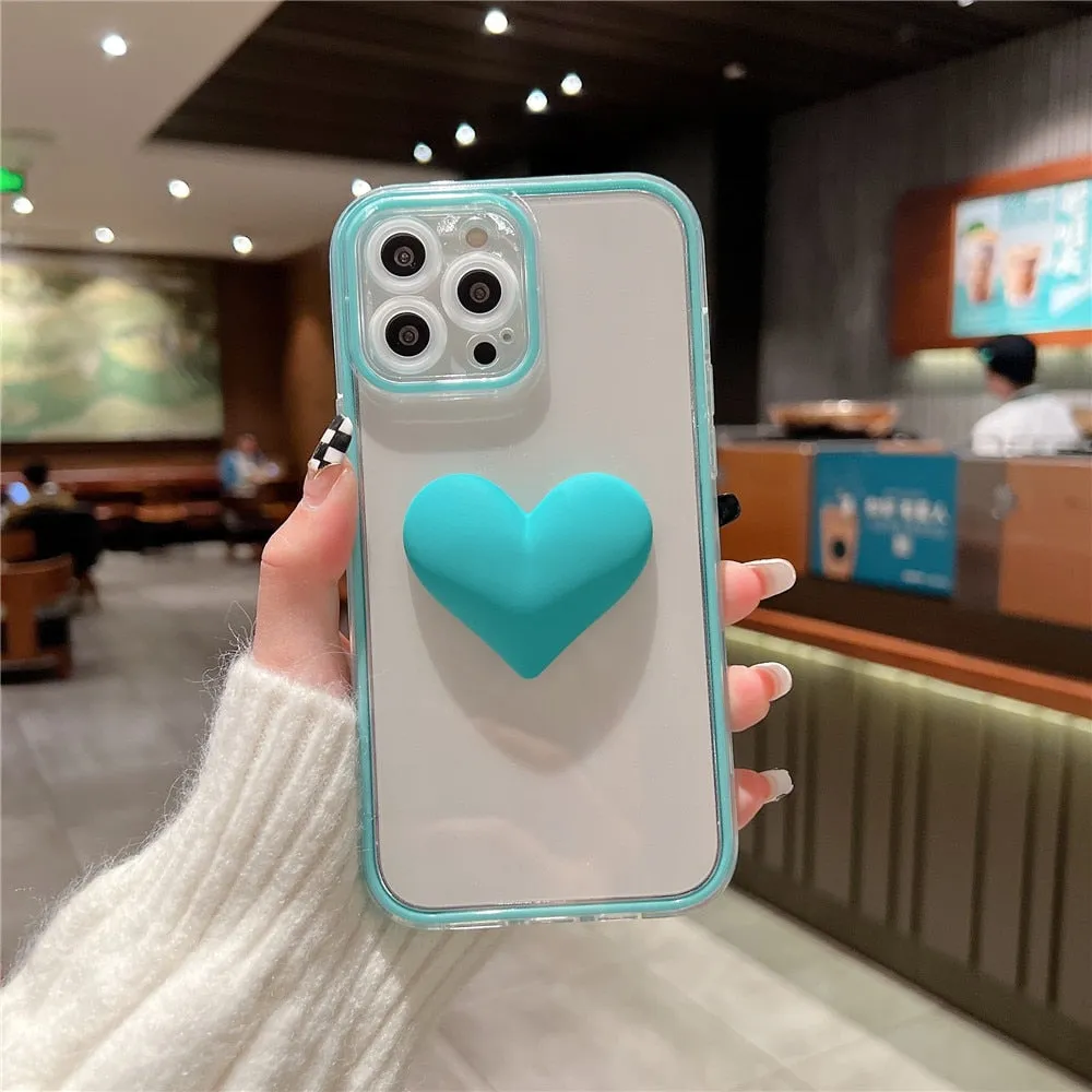 Anymob iPhone Case Blue Love Heart Candy Color Transparent Shockproof Bumper Soft Cover