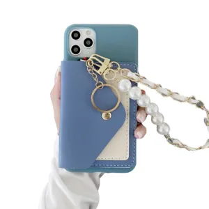 Anymob iPhone Case Blue Pearl Bracelet Leather Card Package Soft Silicone Back Cover