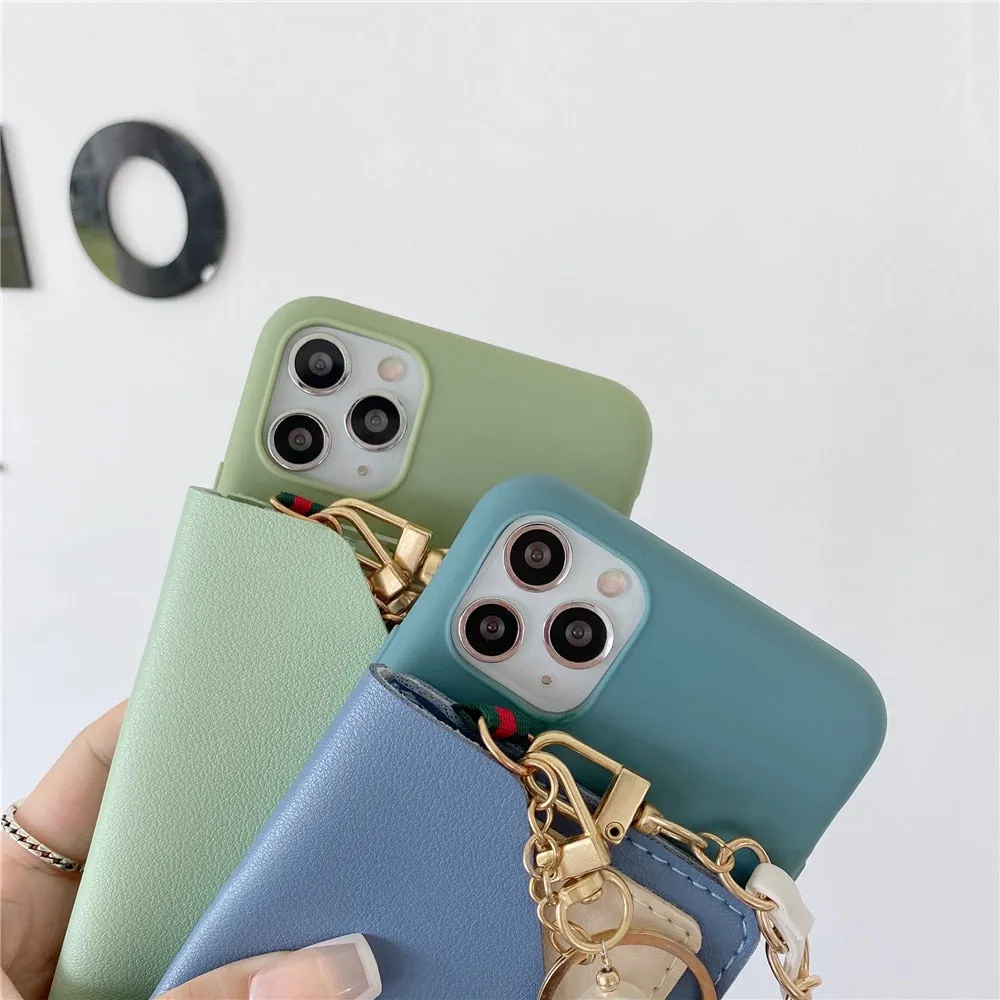 Anymob iPhone Case Blue Pearl Bracelet Leather Card Package Soft Silicone Back Cover