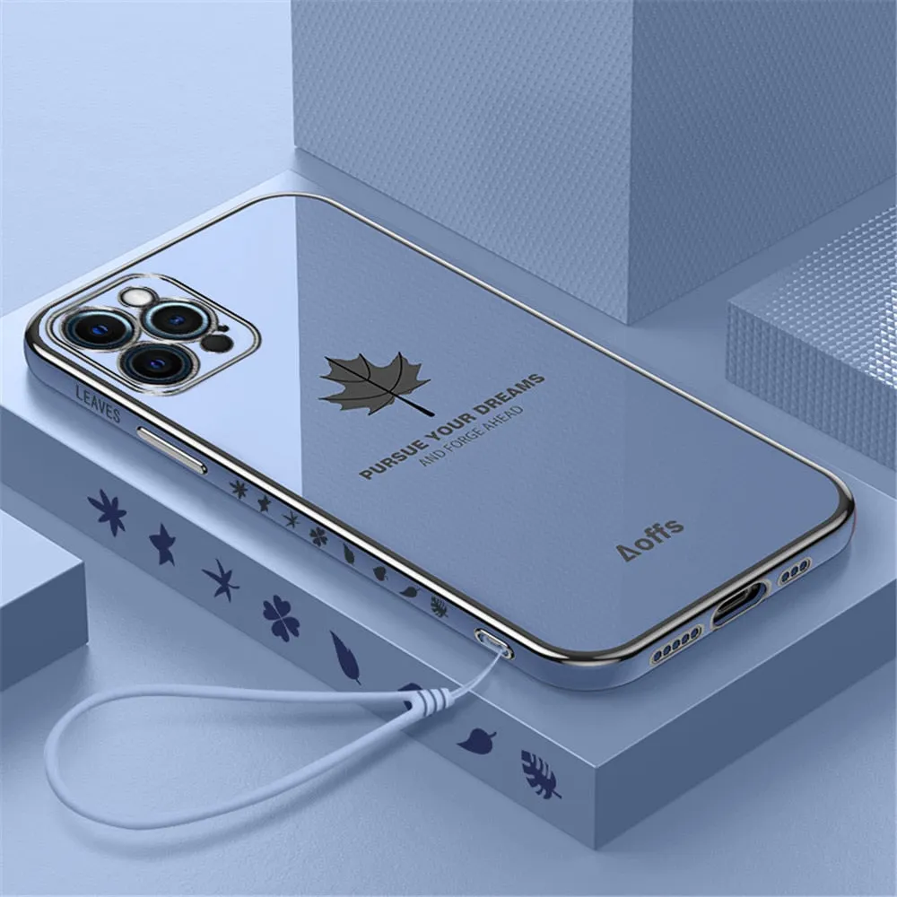 Anymob iPhone Case Blue Plating Maple Leaf Square Frame Soft Cover
