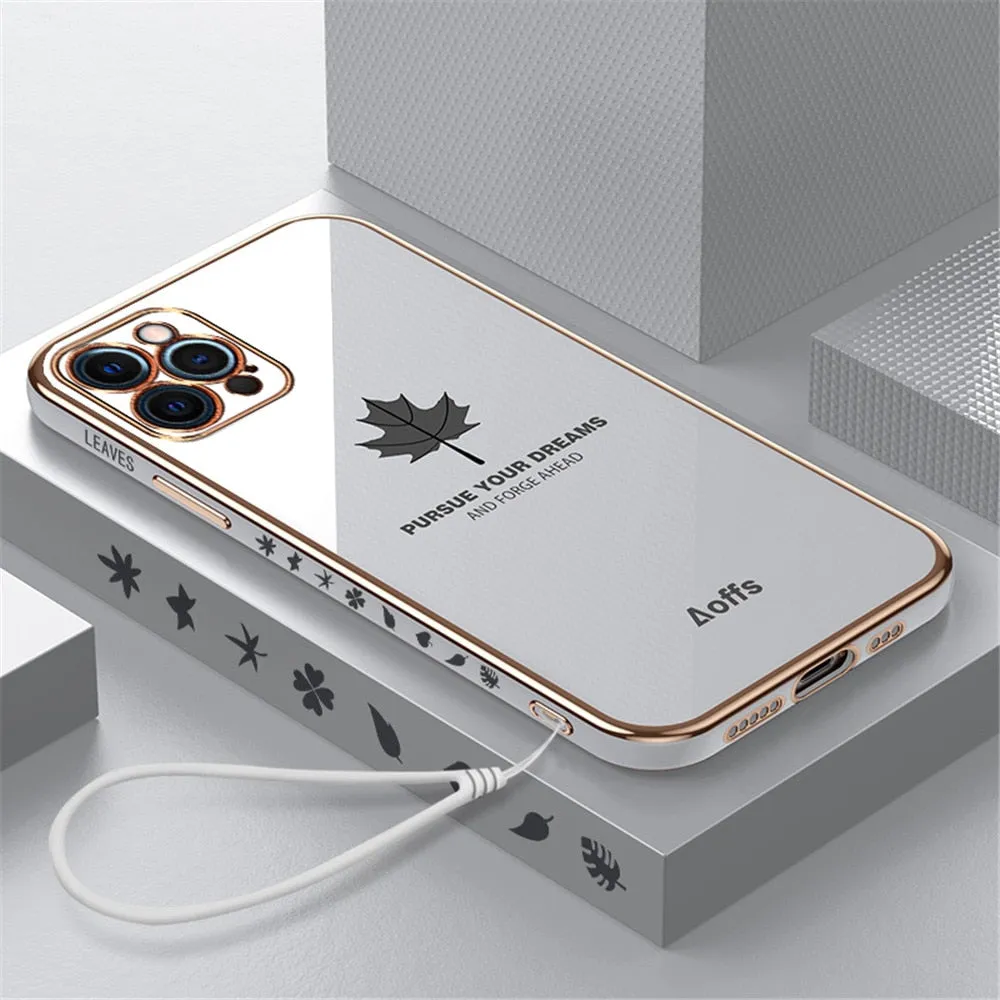 Anymob iPhone Case Blue Plating Maple Leaf Square Frame Soft Cover