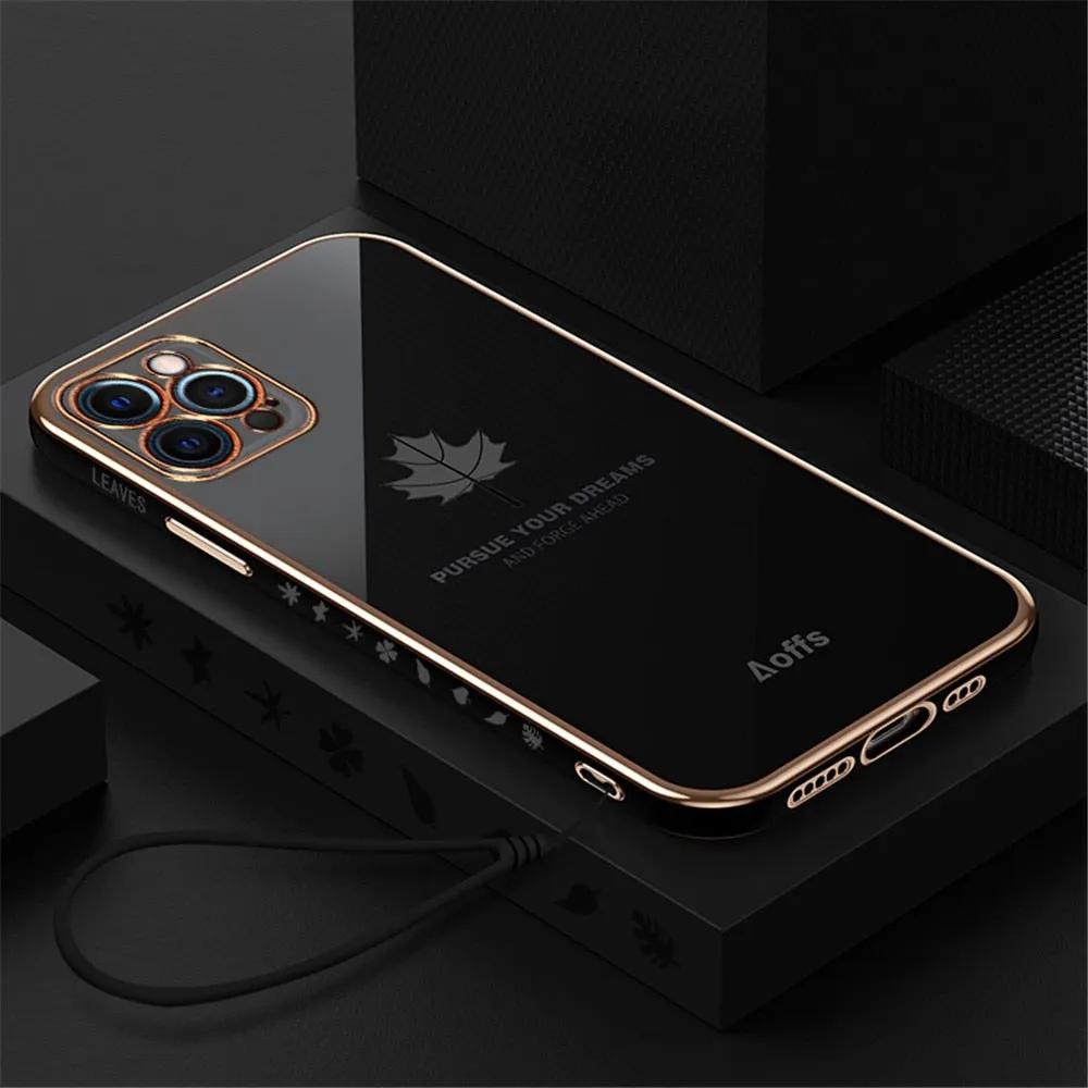 Anymob iPhone Case Blue Plating Maple Leaf Square Frame Soft Cover