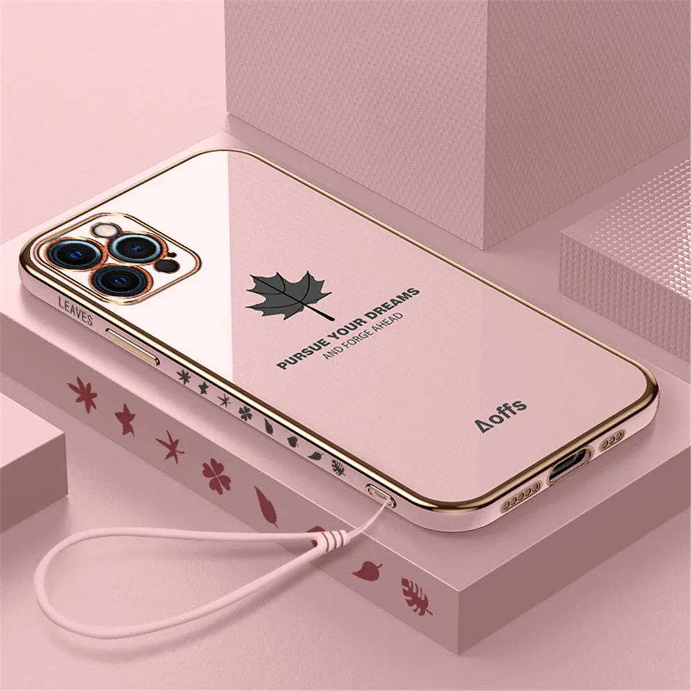 Anymob iPhone Case Blue Plating Maple Leaf Square Frame Soft Cover