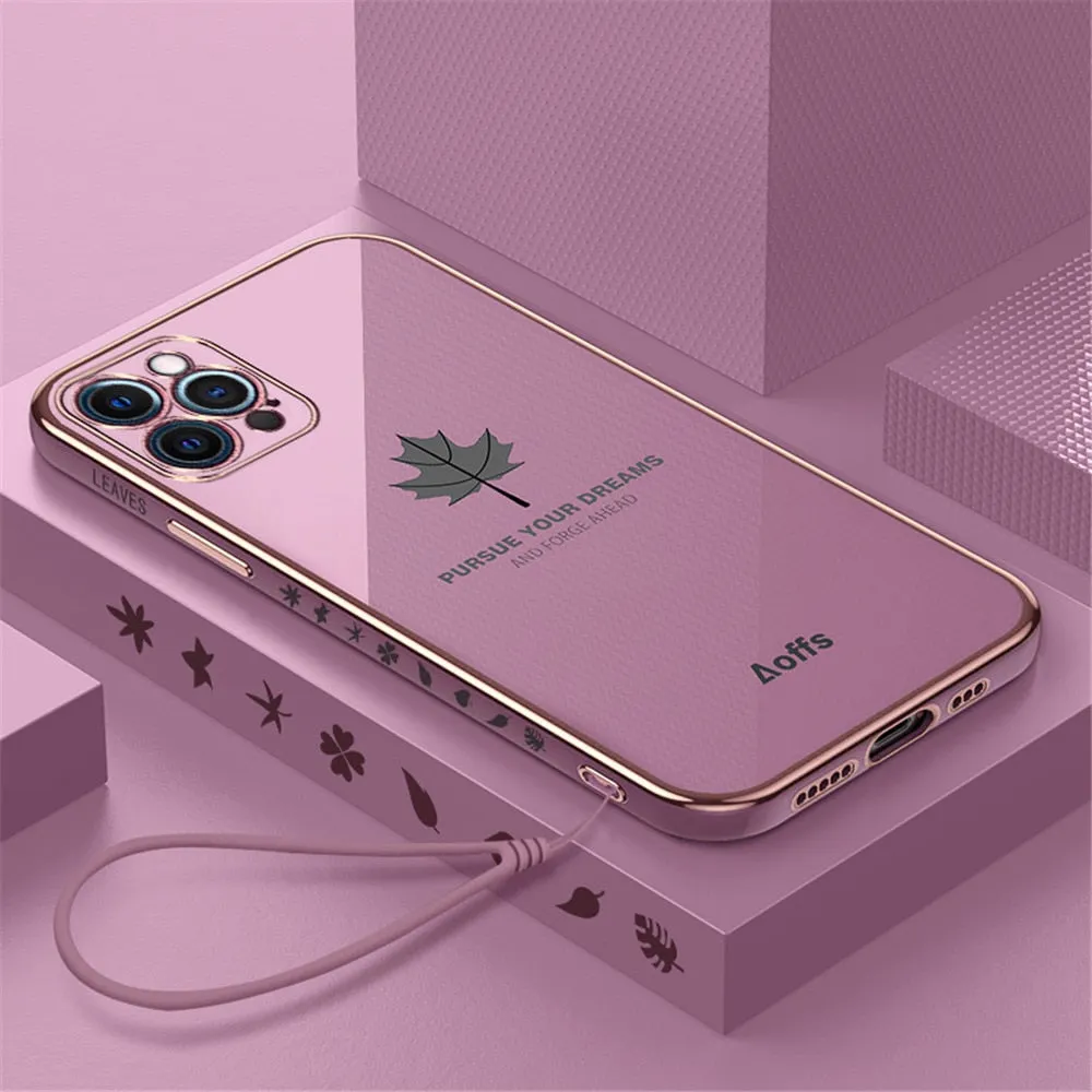 Anymob iPhone Case Blue Plating Maple Leaf Square Frame Soft Cover