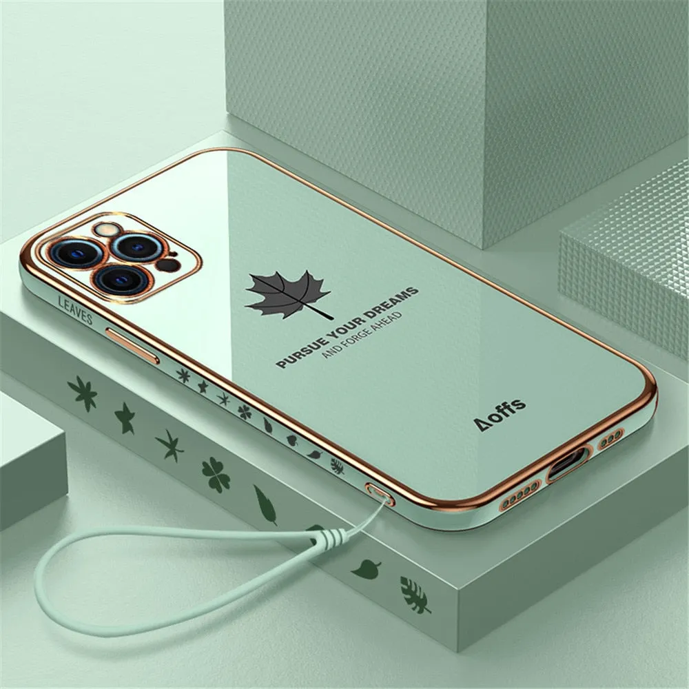 Anymob iPhone Case Blue Plating Maple Leaf Square Frame Soft Cover