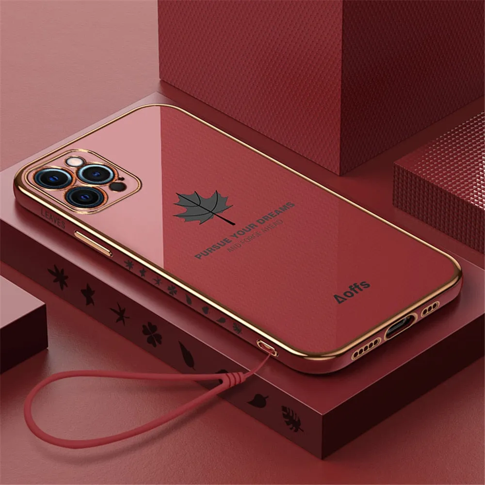 Anymob iPhone Case Blue Plating Maple Leaf Square Frame Soft Cover
