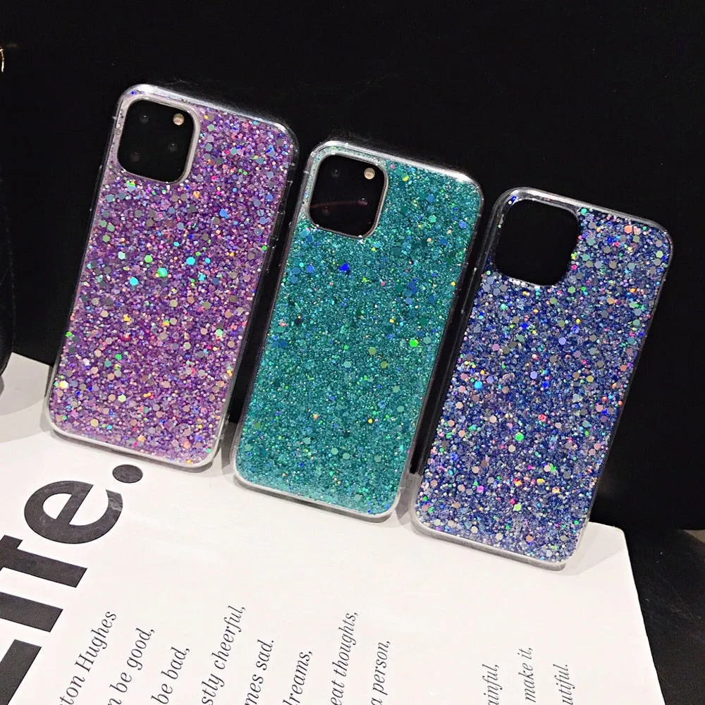 Anymob iPhone Case Blue Shining Sequin Glitter Soft Silicone Bling Cover