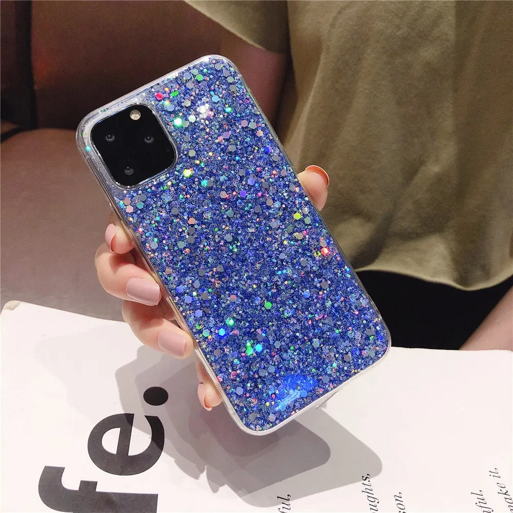 Anymob iPhone Case Blue Shining Sequin Glitter Soft Silicone Bling Cover