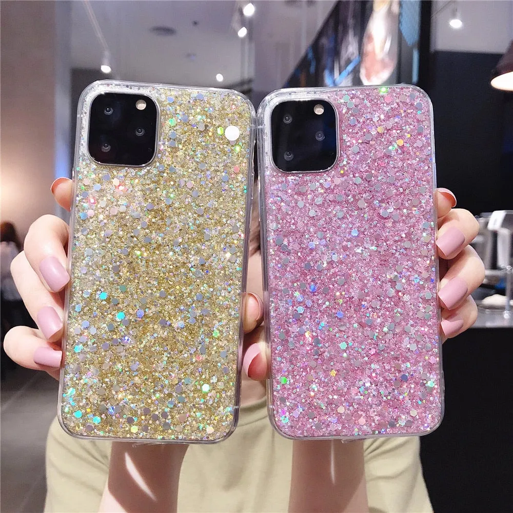 Anymob iPhone Case Blue Shining Sequin Glitter Soft Silicone Bling Cover