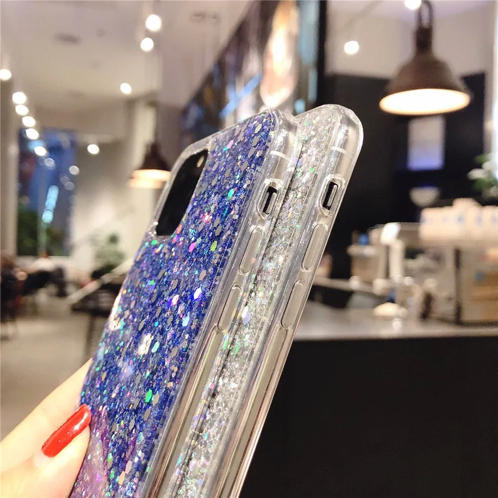 Anymob iPhone Case Blue Shining Sequin Glitter Soft Silicone Bling Cover