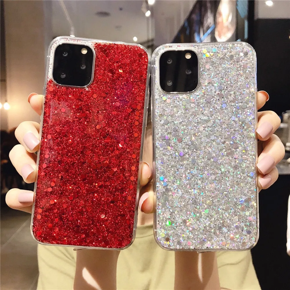 Anymob iPhone Case Blue Shining Sequin Glitter Soft Silicone Bling Cover