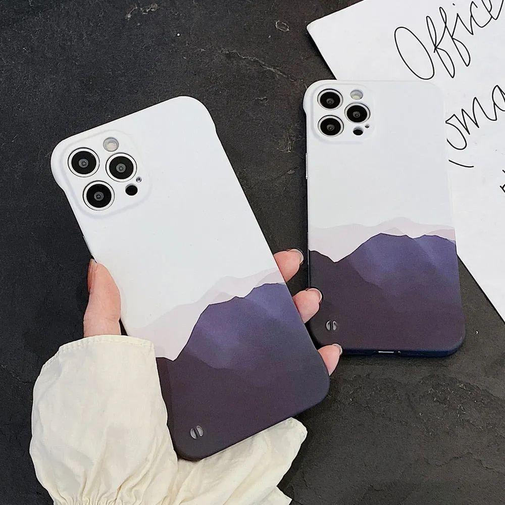 Anymob iPhone Case Brown and White Ink Painting Mountain Peak Liquid Texture Plastic Cover Rimless