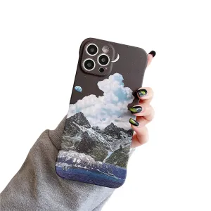 Anymob iPhone Case Brown and White Ink Painting Mountain Peak Liquid Texture Plastic Cover Rimless