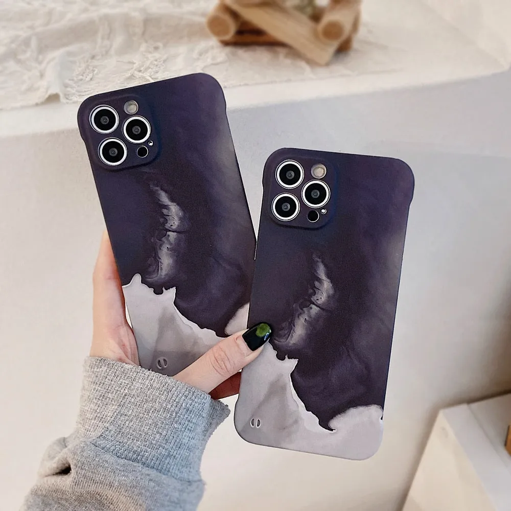 Anymob iPhone Case Brown and White Ink Painting Mountain Peak Liquid Texture Plastic Cover Rimless